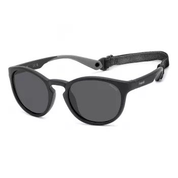 Polaroid PLD7050S003 Unisex Rechteck-Sonnenbrille - Schwarzer Rahmen, graue polarisierte Gläser