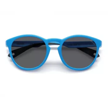 POLAROID PLD7050SMVU Unisex Square Sunglasses - Matte Black Frame, Grey Polarized Lens, 52mm