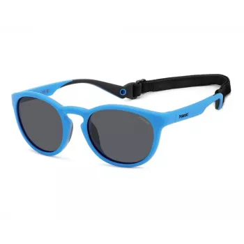 POLAROID PLD7050SMVU Unisex Square Sunglasses - Matte Black Frame, Grey Polarized Lens, 52mm