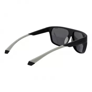 POLAROID PLD7053S60003 Herren-Sonnenbrille mit eckigem Glas - Schwarzer Rahmen, graue polarisierte Gläser