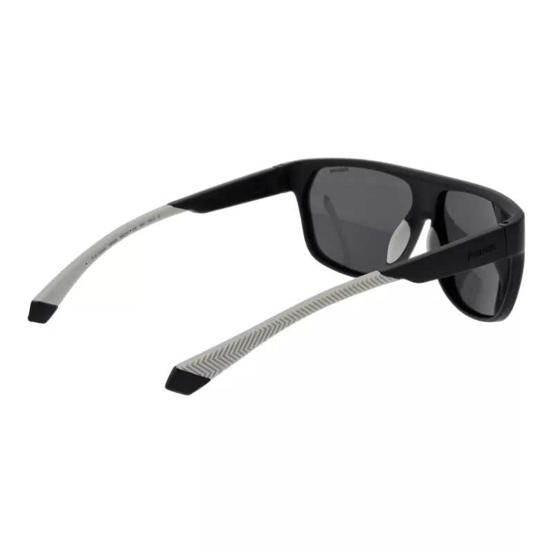 POLAROID PLD7053S60003 Herren-Sonnenbrille mit eckigem Glas - Schwarzer Rahmen, graue polarisierte Gläser