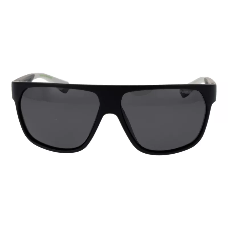 POLAROID PLD7053S60003 Herren-Sonnenbrille mit eckigem Glas - Schwarzer Rahmen, graue polarisierte Gläser