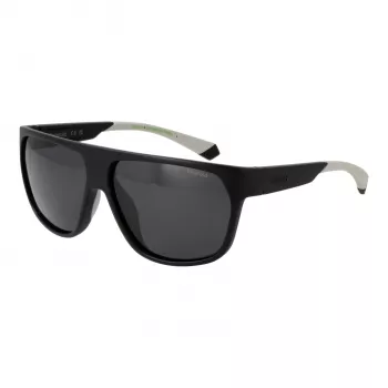 POLAROID PLD7053S60003 Herren-Sonnenbrille mit eckigem Glas - Schwarzer Rahmen, graue polarisierte Gläser