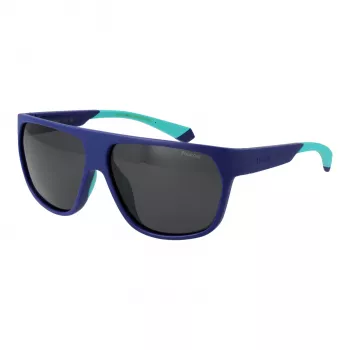 Polaroid PLD7053S60FLL Herren-Rechteck-Sonnenbrille - Schwarz/Grauer Rahmen - Polarisierte graue Gläser - 60/12/140 mm