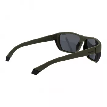 POLAROID PLD7057S60DLD Herren-Rechteck-Sonnenbrille - Dunkelgrauer Rahmen, Graue polarisierte Gläser