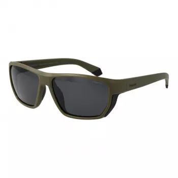 POLAROID PLD7057S60DLD Herren-Rechteck-Sonnenbrille - Dunkelgrauer Rahmen, Graue polarisierte Gläser