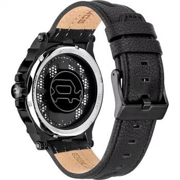 Police Herren Battalion Quarz Analog Uhr PEWJA2108203 47mm Schwarzes Zifferblatt Schwarzes Lederarmband
