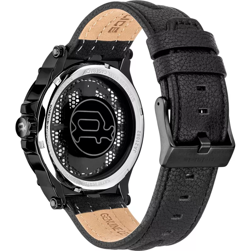 Police Herren Battalion Quarz Analog Uhr PEWJA2108203 47mm Schwarzes Zifferblatt Schwarzes Lederarmband