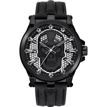Police Herren Battalion Quarz Analog Uhr PEWJA2108203 47mm Schwarzes Zifferblatt Schwarzes Lederarmband