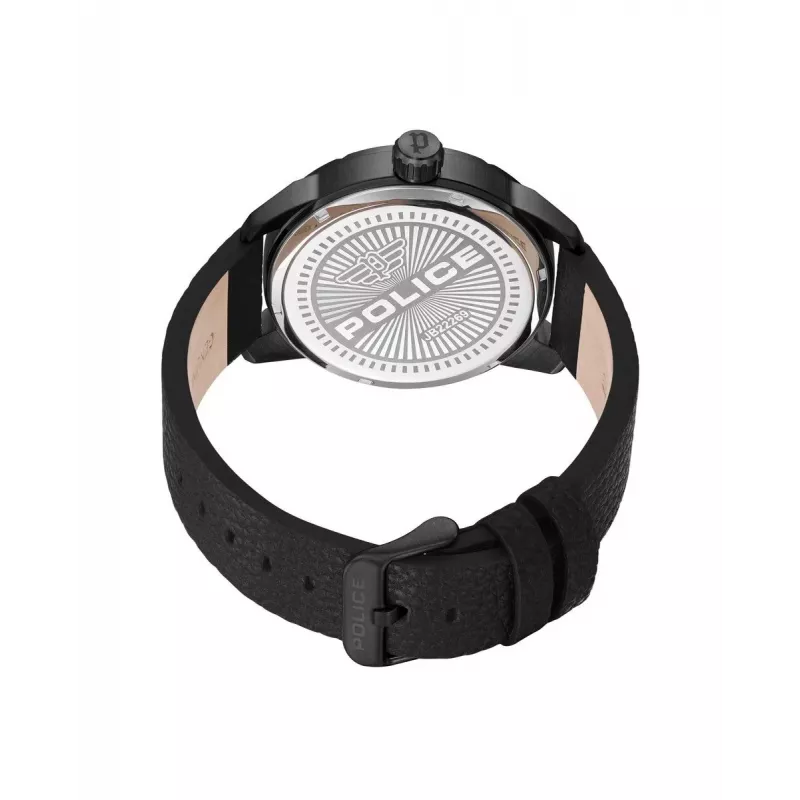 Police Herren Blaze Quarz Analoguhr PEWJB2226901 45mm Schwarz Edelstahl und Leder