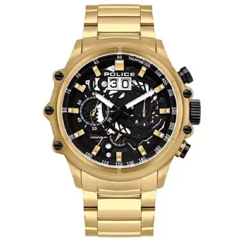 POLICE Herren-Chronograph Uhr PL16018JSG02M 48mm Edelstahl Mesh Goldton