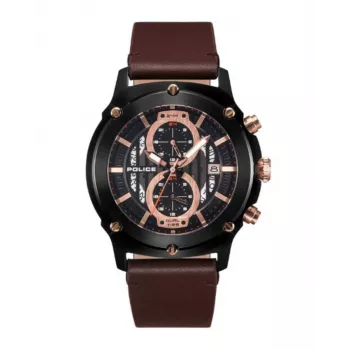 Police Herren-Chronograph Uhr R1451324001 - 46mm Edelstahlgehäuse, blaues Zifferblatt, braunes Lederarmband