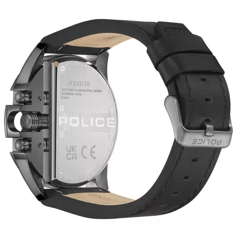 POLICE Herrenuhr PEWJF2203601 Quarz Uhr mit schwarzem Zifferblatt und Lederarmband, 48mm