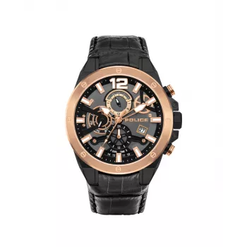 POLICE Herren PL15711JSBR61 Quarz Uhr - 48mm Edelstahlgehäuse mit braunem Lederarmband