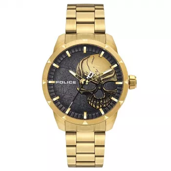 POLICE Herren PL15715JSG78M Quarz Uhr 46mm Edelstahl Gold-Ton Braunes Zifferblatt