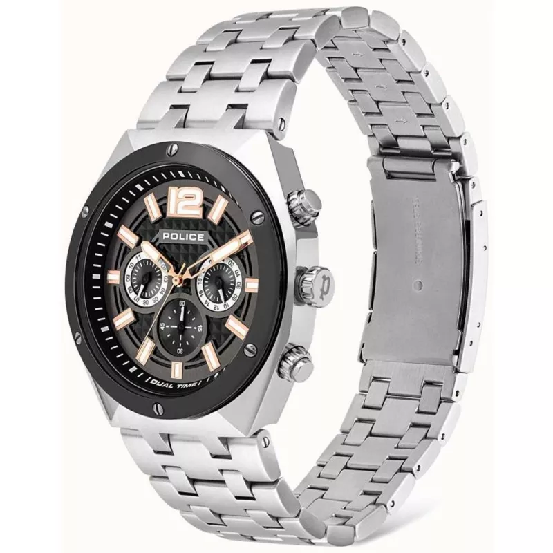POLICE Herren Quarz Analog Uhr P15995JSTU61M 46mm Edelstahl Gunmetal Grau