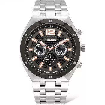POLICE Herren Quarz Analog Uhr P15995JSTU61M 46mm Edelstahl Gunmetal Grau