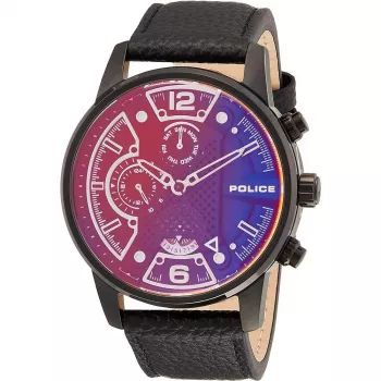 POLICE Herren Quarz Analog Uhr PEWJF2203306S 45mm Edelstahlgehäuse Schwarzes Lederarmband