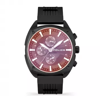 POLICE Herren Quarz Analoguhr PEWJQ2007302 47mm schwarzes Zifferblatt schwarzes Lederarmband