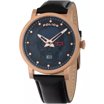Police Herren Quarz Analog Uhr PL15404JSR.03 - Blaues Zifferblatt, Braunes Lederarmband, 43mm