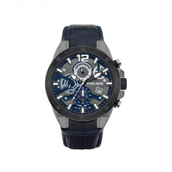 Police Herren Quarz Analog Uhr PL15711JSUB03 - Blaues Zifferblatt, Blaues Lederarmband, 48mm Edelstahlgehäuse