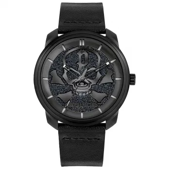 Police Herren Quarz Analog Uhr PL15714JSB0 44mm Edelstahlgehäuse Schwarzes Lederarmband