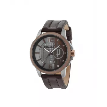 Police Herren Quarz Analog Uhr R1451291003 48mm Blaues Zifferblatt Braunes Leder