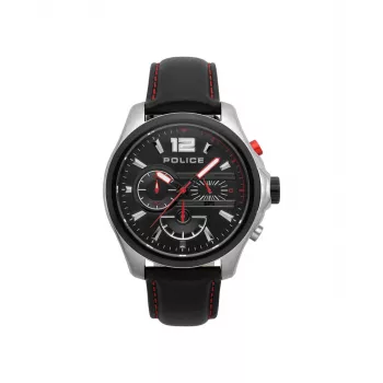 Police Herren Quarz Analog Uhr R1471294003 - 46mm Edelstahlgehäuse, schwarzes Zifferblatt, Lederarmband