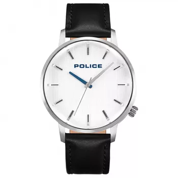 Police Herren Quarz Analog Armbanduhr PL.15923JS-04 42mm Edelstahlgehäuse Blaues Zifferblatt Braunes Lederarmband