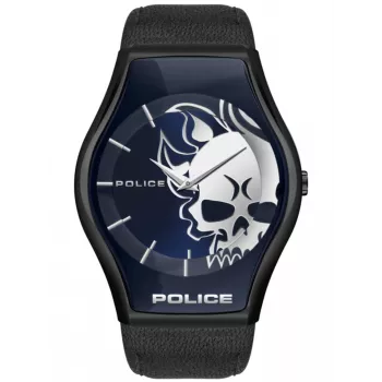 Police Herren Quarzuhr PL16114JSU03 45mm Blaues Zifferblatt Lederarmband
