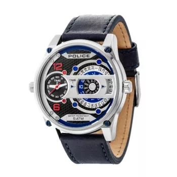 POLICE Herrenuhr R1451279001 Quarz Uhr 55mm Schwarzes Zifferblatt Lederarmband
