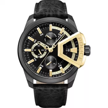 POLICE Herrenuhr Raho Quarz PEWJF0005704 46mm Edelstahl Schwarzes Zifferblatt Blaue Akzente Lederarmband