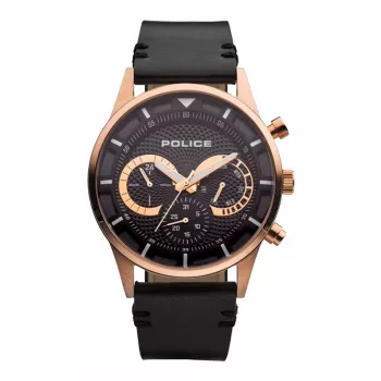 POLICE Herren Ranger Quarz Uhr PEWJF2110901 - Blaues Zifferblatt, braunes Lederarmband, 46mm Edelstahl