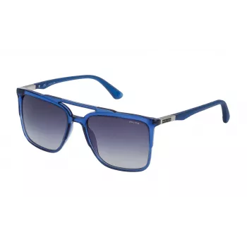 Police Herren Rechteck-Sonnenbrille SPL363560955 - Schwarzer Acetat-Rahmen, graue Polycarbonat-Gläser, UV400-Schutz