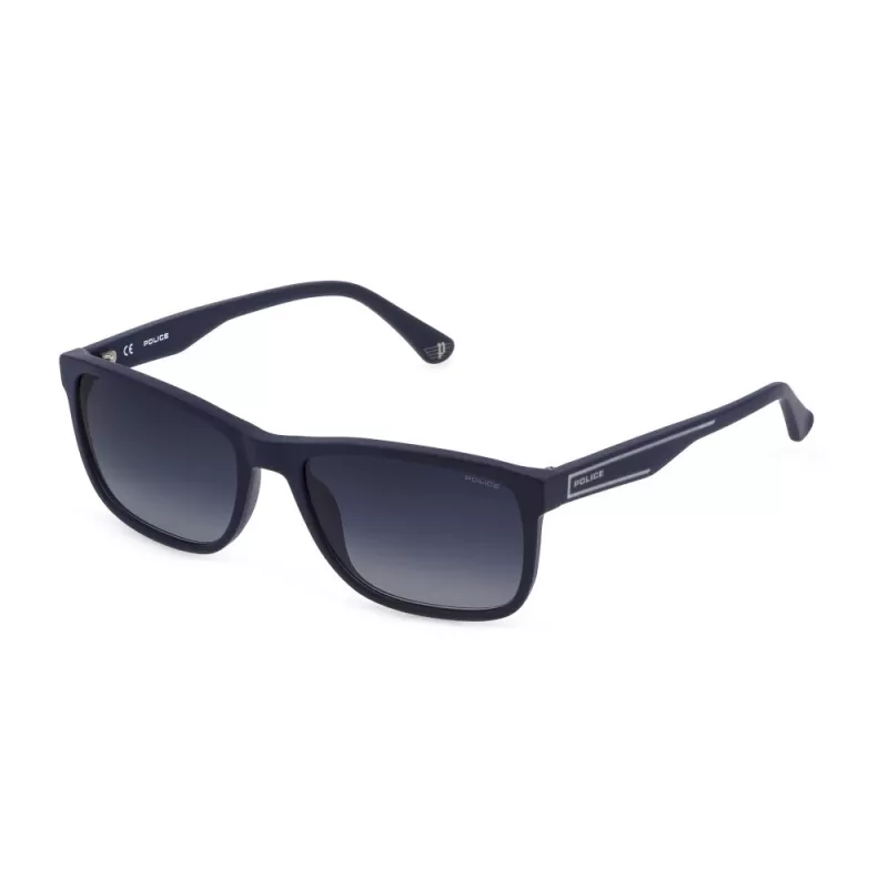 POLICE Herren Rechteck-Sonnenbrille SPLB40N560C03 - Schwarzer Acetatrahmen, rauchgraue Polycarbonatgläser, UV400-Schutz
