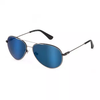 POLICE Herren-Sonnenbrille SPLL11-62K07B, rechteckig, Acetat, glänzend schwarzer Rahmen, rauchgraue Gläser, UV400-Schutz
