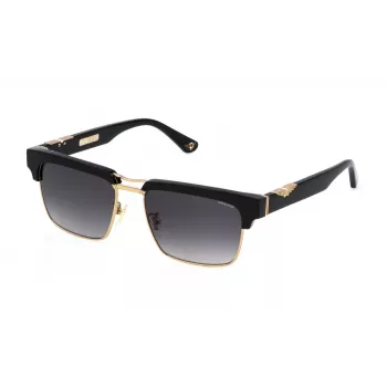 Police Herren SPLP25-550300 Eckige Sonnenbrille, Schwarzes Gestell, Graue Gläser, 55mm