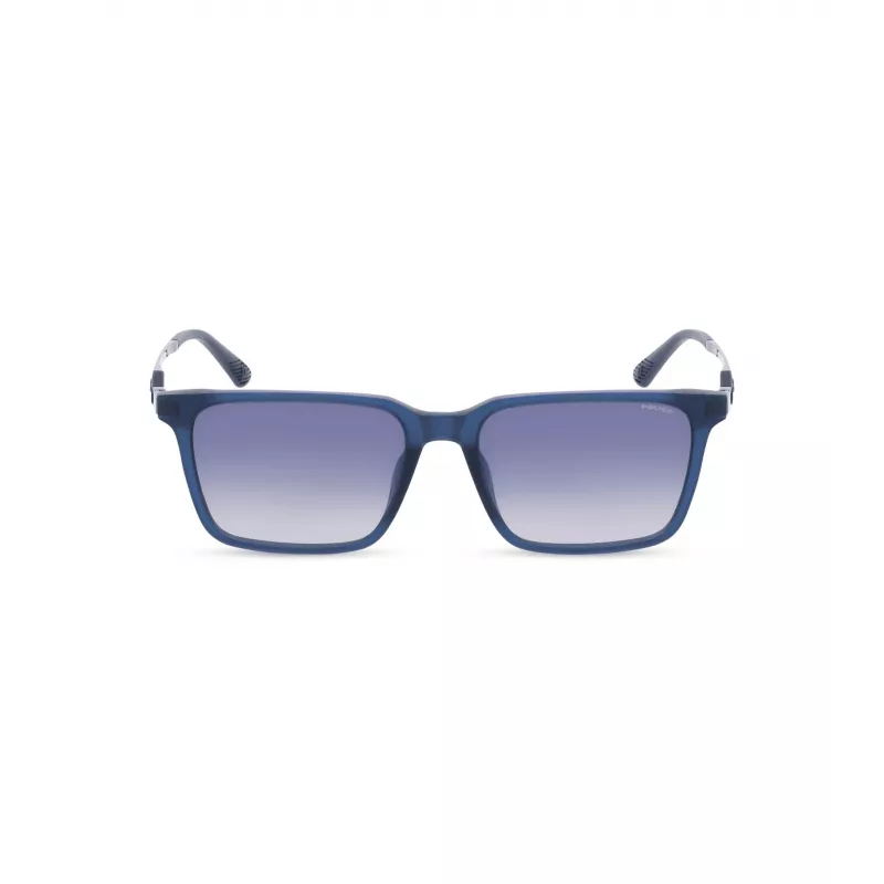 POLICE Herren-Sonnenbrille SPLP31-5603LM - Eckiger Acetatrahmen, graue Polycarbonatgläser, UV400-Schutz, 56/17/145 mm