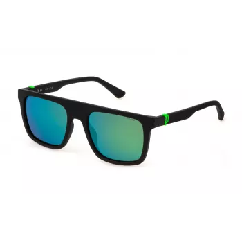 POLICE Herren-Sonnenbrille SPLF61-55U28V Schwarzes rechteckiges Gestell Graue Gläser 55mm