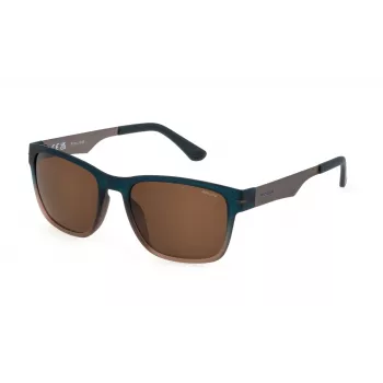POLICE Herren-Sonnenbrille SPLL09560MGB - Havanna-Acetatrahmen, grüne Polycarbonatgläser, UV400-Schutz