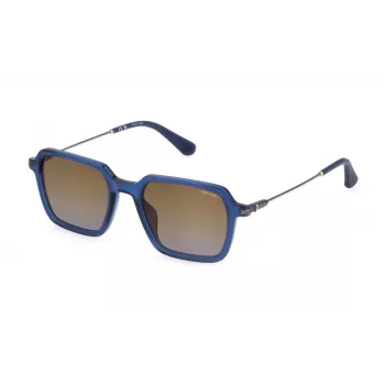 POLICE Herren-Sonnenbrille SPLL10-520892 Rechteckiger schwarzer Rahmen graue Gläser 52/20/145 mm