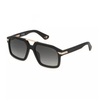 Police Herren-Sonnenbrille SPLP28M560703 - Schwarzer Acetatrahmen, graue Polycarbonatgläser, UV400-Schutz, 56 mm Glasbreite