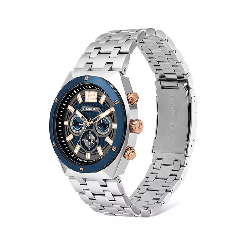 POLICE Herrenuhr 15995JSTBL61M 46mm blaues Zifferblatt blaues Lederarmband