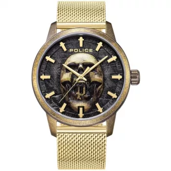 POLICE Herrenuhr Blaze Collection PEWJG0005504 44mm Edelstahlgehäuse Schwarzes Lederarmband Analog Quarz