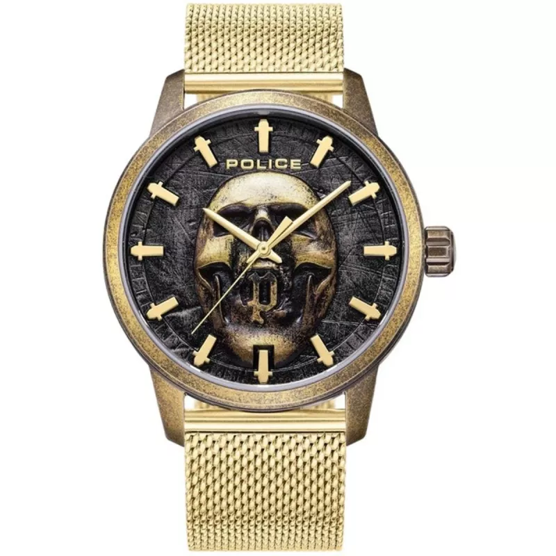 POLICE Herrenuhr Blaze Collection PEWJG0005504 44mm Edelstahlgehäuse Schwarzes Lederarmband Analog Quarz