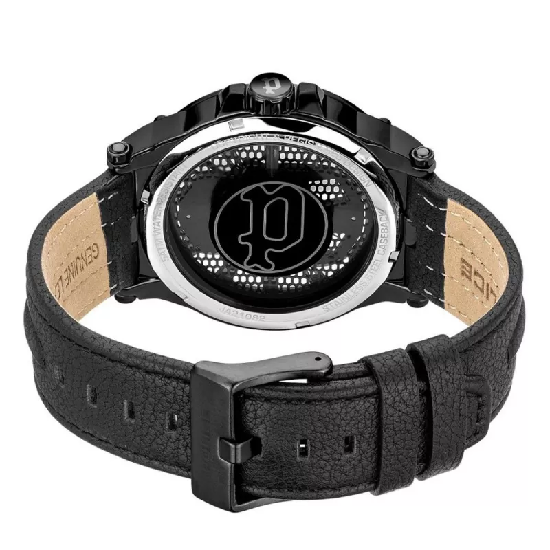 POLICE Herrenuhr Blaze PEWJA2108201 47mm schwarzes Zifferblatt Lederarmband