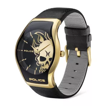 Police Herrenuhr PEWJA2002301 45mm Edelstahl Quarz Analog Schwarz Zifferblatt Lederarmband