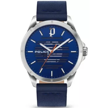 POLICE Herrenuhr PEWJA2204501 46mm Quarz Analog Edelstahl Schwarzes Zifferblatt Lederarmband