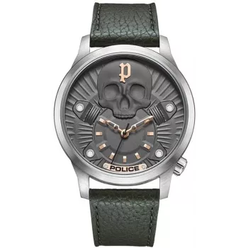 POLICE Herrenuhr PEWJA2227703 46mm schwarzes Zifferblatt Lederarmband