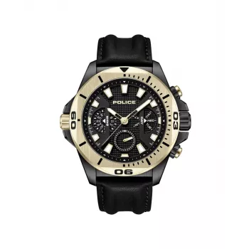 POLICE Herrenuhr PEWJF0022501 46mm Edelstahl Schwarz Leder